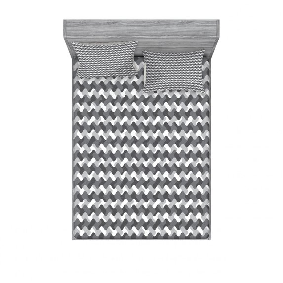 Grey Bedding Set with Sheet & Covers, Minimalist Gradient Wavy Flat Lines Various Color Influences Retro Print, Printed Bedroom Decor 2 Shams, 4 Sizes, Charcoal Grey, by Ambesonne