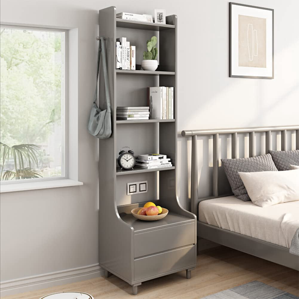 Grey Bedside Table with Bookshelf - 71