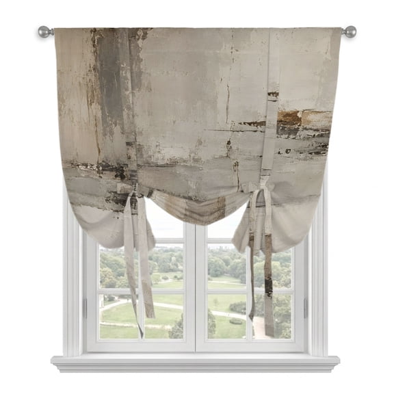 Grey Beige Abstract Art Tie Up Curtains 45 Inches Long, Kitchen Window Curtains Over Sink, Luxury Aesthetics Small Window Curtains Shade Balloon Curtains Valances for Bedroom/Cafe 34"x45"