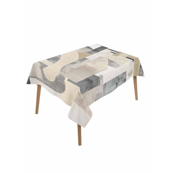 Grey Beige Abstract Table Cloth, Waterproof Tablecloth for Rectangle Tables, Watercolor Modern Geometric Reusable Washable Fabric Table Cover for Restaurant Kitchen Dining Tables 60"x84"