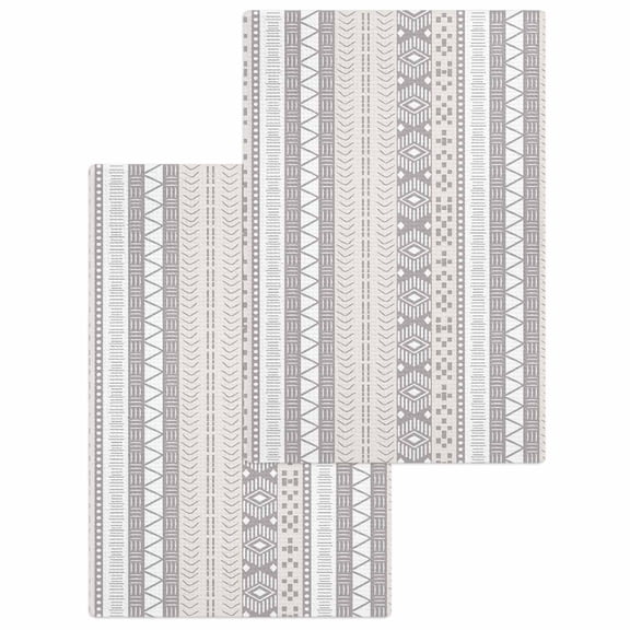 Grey Beige Geometric Hand Towels Set, Waffle Weave Kitchen Towels 2 Pieces, Modern Abstract Art Striped Microfiber Hair Face Bath Tea Towel Absorbent Quick Drying Cleaning Dish Cloths, 15.7"x23.6"