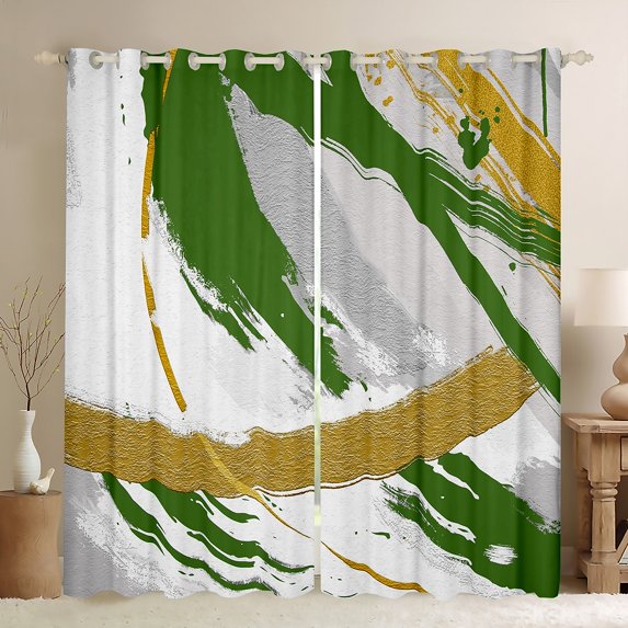 Grey Beige Grass Green 30%-50% Blackout Curtains Brush Strokes Oil Painting Curtains, Gradient Abstract Vintage Ombre Graffiti Black Out Curtains, Contemporary Modern Window Curtains