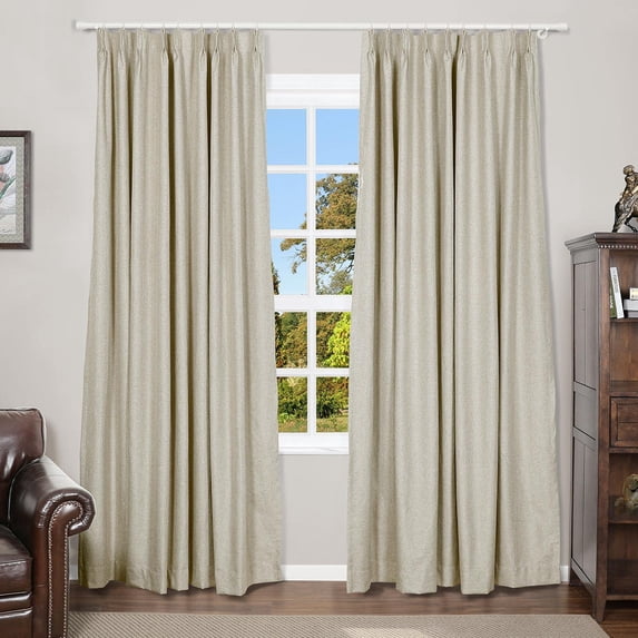 Grey Beige Linen Look Blackout Drape, Solid Thermal Insulated Sun Blocking Privacy Pinch Pleat Curtain for Bedroom Living Room, 84W x 96L, 1 Panel outdoor curtains