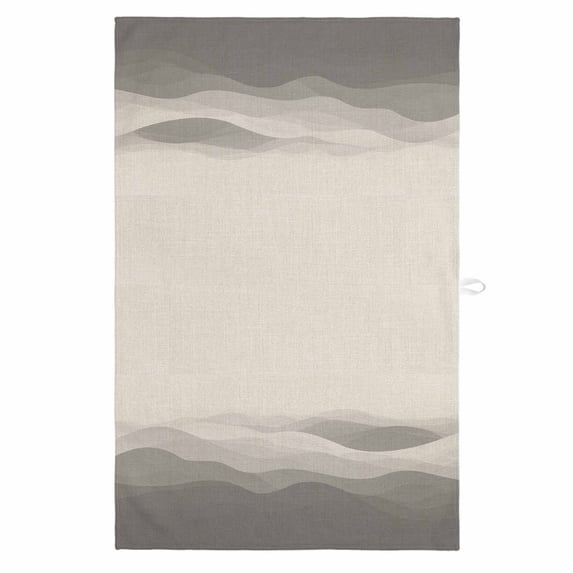 Grey Beige Ombre 1 Pack Kitchen Towel, Water Absorbent Dish Towel, Minimalist Ocean Waves Linen Decorative Hand Towels - Quick Drying Cloth for Cooking Baking, 18x28 Inch