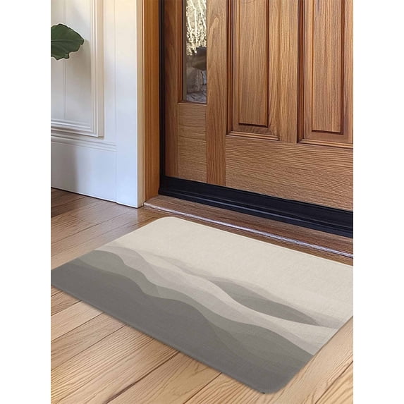 Grey Beige Ombre Door Mat Indoor Outdoor Entrance, Non Slip Rug for Kitchen Bathroom Entryway Rug, Minimalist Ocean Waves Linen Washable Doormat Floor Mat for Office Home Decor 24x36 Inch