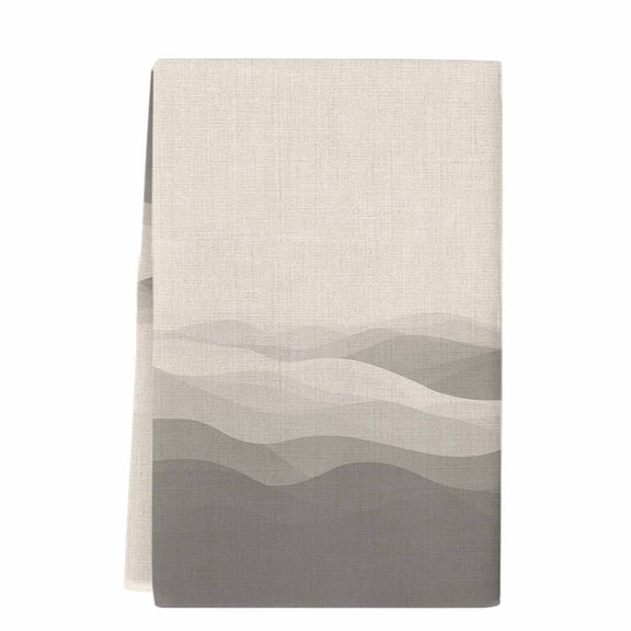 Grey Beige Ombre Kitchen Towels Set of 1, Absorbent Microfiber Dish Tea Towels with Hanging Loop, Minimalist Ocean Waves Linen Resuable Hand Towel for Home Kitchen Cooking Cleaning 18"x28"