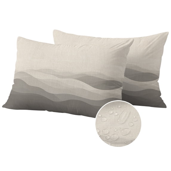 Grey Beige Ombre Outdoor Pillow Covers 20x12 Set of 2, Waterproof Patio Throw Pillowcase Protectors, Minimalist Ocean Waves Linen Lumbar Decorative Pillow Shams Cushion Covers for Seat Bed Couch Sofa