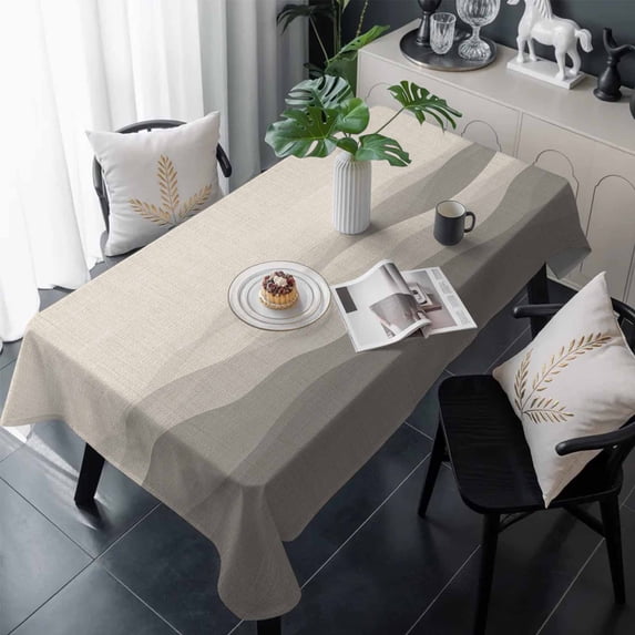 Grey Beige Ombre Table Cloth Waterproof Tablecloths, Minimalist Ocean Waves Linen Tablecloth Dining Table Cover for Kitchen Party Tabletop Outdoor, Rectangle Tablecloth 60x120 Inch