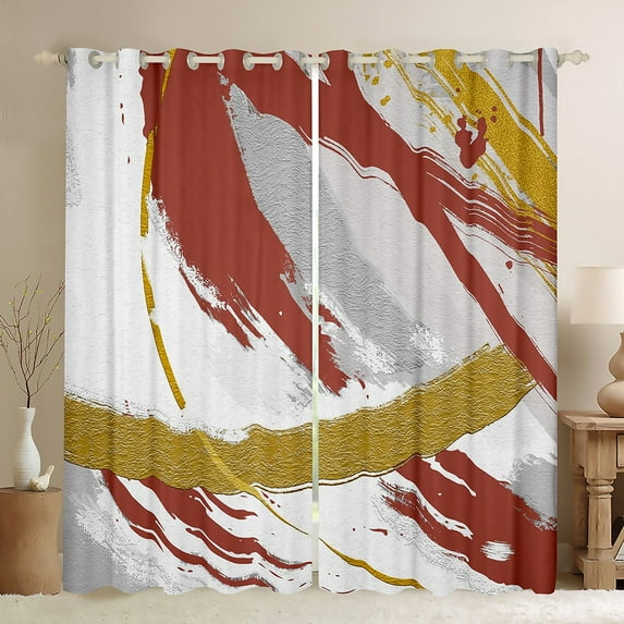 Grey Beige Red Brown 30%-50% Blackout Curtains Brush Strokes Oil Painting Curtains, Gradient Abstract Vintage Ombre Graffiti Living Room Curtains, Contemporary Modern Window Curtains