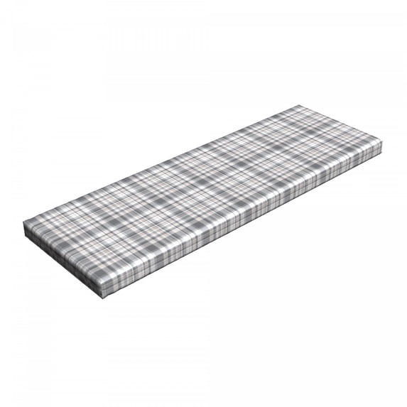 Grey Bench Pad, Pattern with Modified Stripes Crossed Horizontal and Vertical Lines Forming Squares, HR Foam Cushion with Decorative Fabric Cover, 45" x 15" x 2", Grey White, by Ambesonne