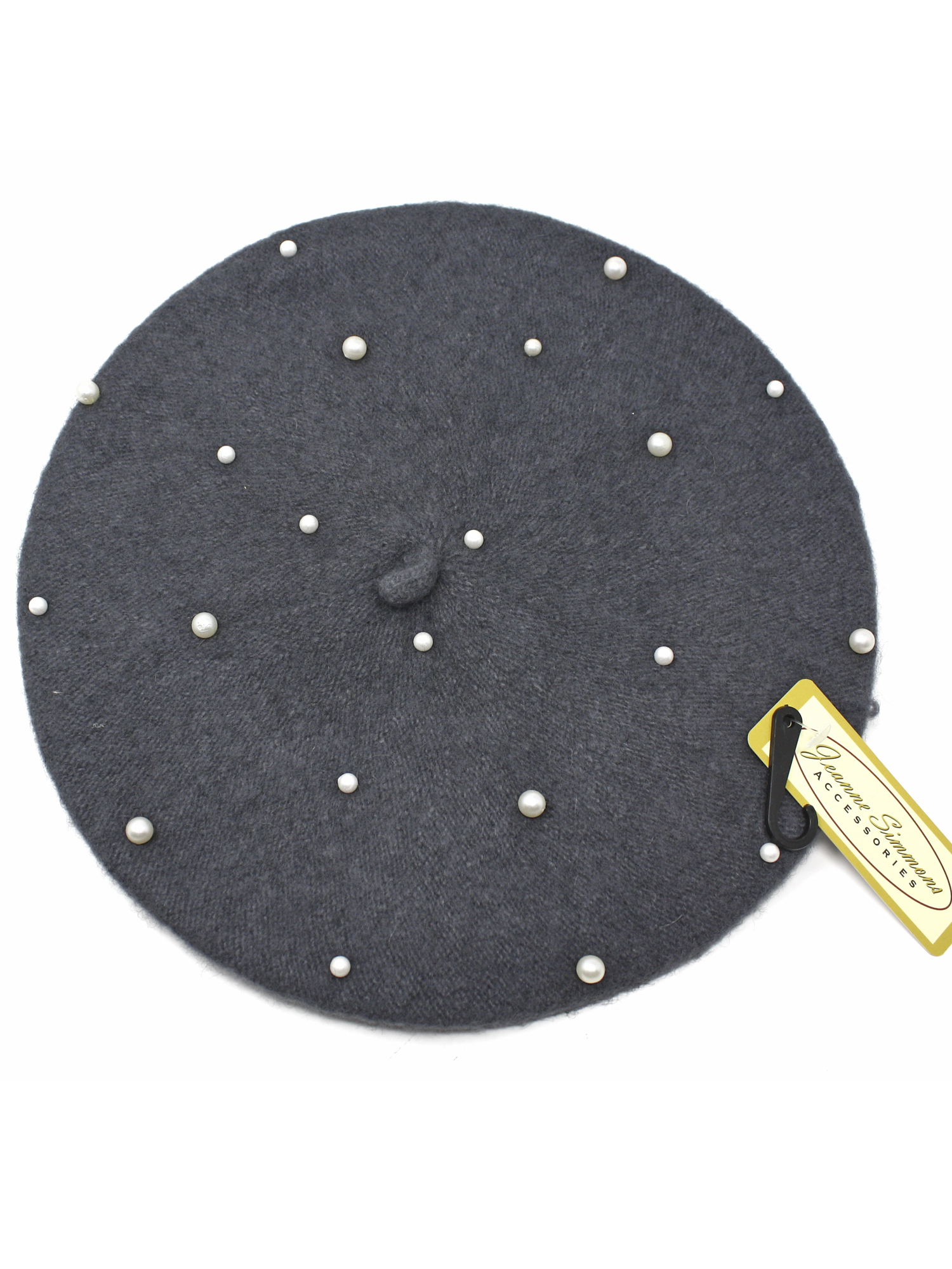 Grey Beret w Pearls - Vintage Inspired Classic Style - Wool Blend