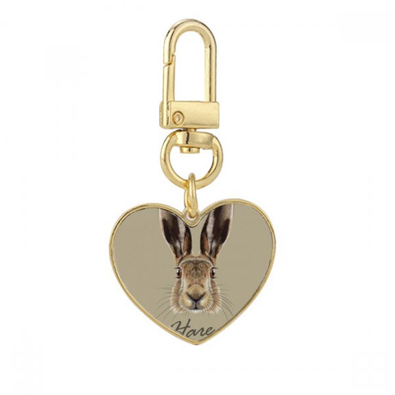 Grey Big-nosed Hare Animal Gold Heart Keychain Metal Keyring Holder