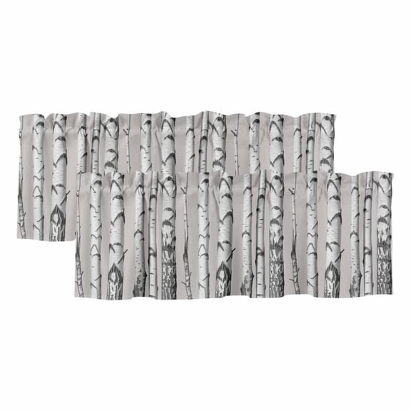 Grey Birch Tree 2 Panels Kitchen Valance, Retro Abstract Art Geometric Gary Wood Stripe Curtains Valances for Small Windows Rod Pocket Window Treatments for Living Room Bedroom 42" W x 12" L