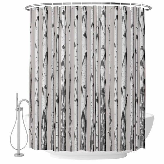 Grey Birch Tree Shower Curtain for Bathroom, Retro Abstract Art Geometric Gary Wood Stripe Waterproof Cloth Fabric Bathroom Accessories Set with 12 Rust Proof Plastic Hooks, 72"x84"