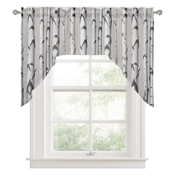 Grey Birch Tree Swag Valance for Windows, Retro Abstract Art Geometric Gary Wood Stripe Swag Curtains Valances for Small Window Treatment Rod Pocket for Kitchen Bathroom 1 Panel 56x36in
