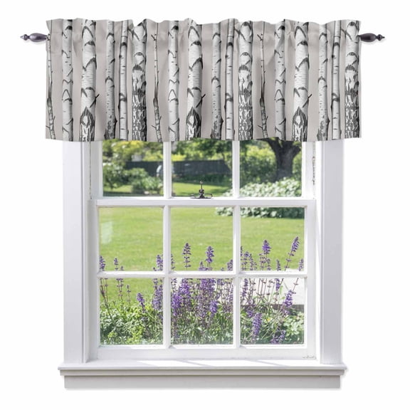Grey Birch Tree Valance Curtains for Windows, Retro Abstract Art Geometric Gary Wood Stripe Light Filtering Rod Pocket Short Valance Curtains for Kitchen Bathroom, 60x14in 1 Panel