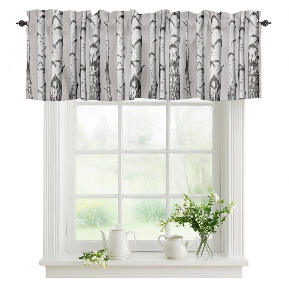 Grey Birch Tree Valances for Windows, Retro Abstract Art Geometric Gary Wood Stripe Valance Rod Pocket Window Treatments Curtains for Kitchen Small Windows Living Room Bedroom Bathroom 42"x12"