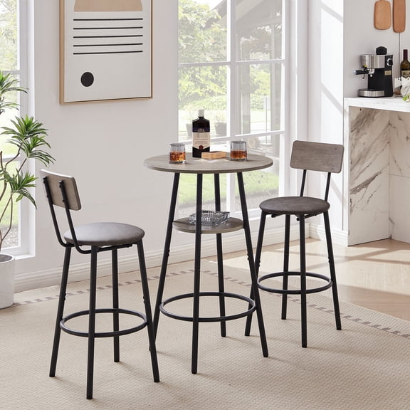 Grey and Black Bar Stool Set | Suitable for Small Spaces and Socializing | High - quality Particleboard and PU Leather | Ensures Comfortable Sitting Posture