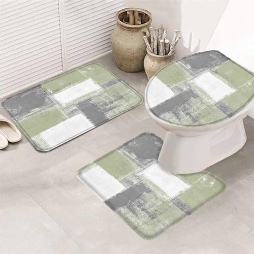 Grey Black Bath Mat 3 Piece Bathroom Rug Set Non Slip Bath Rug Contour