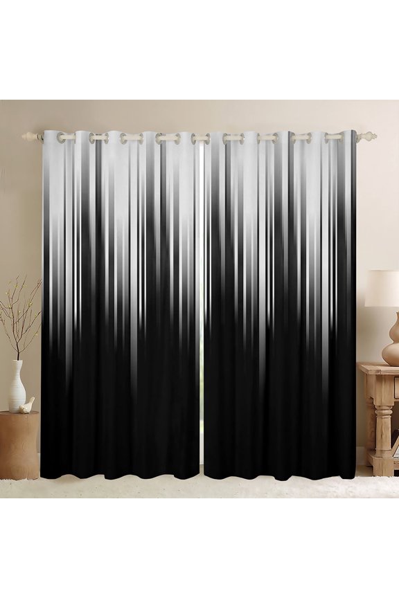 Grey Black Blackout Curtains Abstract Gradient Stripes Curtains & Drapes,Vintage Ombre Art Striped Lines Geometric Window Curtains,Stripe Modern Curtains 52"Wx63"L