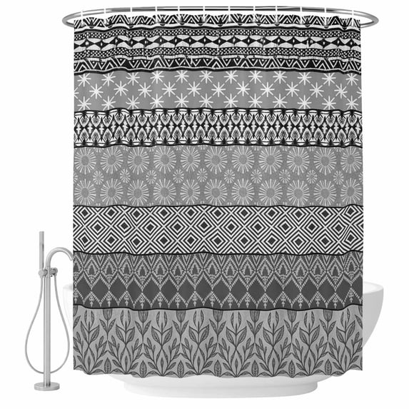 Grey Black Boho Shower Curtain Set - 72" x 78" Washable Bathtub Curtain with 12 Hooks, Vintage Ethnic Tribe Abstract Art Waterproof Fabric Stall Shower Curtains for Bathroom/Bathtub Décor
