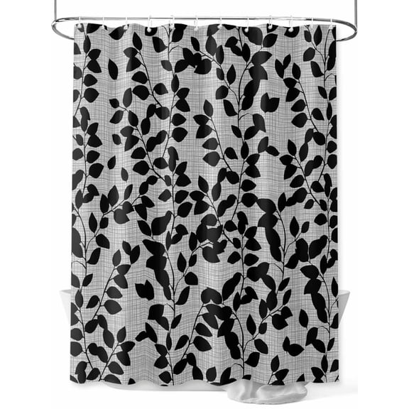 Grey Black Botanical Long Shower Curtain Set, Waterproof Shower Curtains for Bathroom, Pastoral Spring Floral Summer Art Washable Fabric Cloth Bath Curtain for Bathtub with Hooks 72x84 Inches