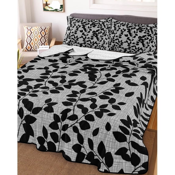 Grey Black Botanical Twin XL Size Down Alternative Comforter,Lightweight Comforter Quilt Bedding Set with Pillow Shams Pastoral Spring Floral Summer Art All Seasons Bed Comforter Duvet Insert 68"x98"
