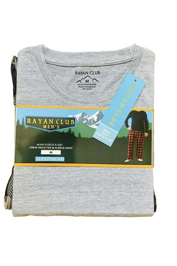 Grey/Black Buffalo Plaid Mens' 2-Piece Fleece Pajama Set (top-bottom Loungewear) SIZE- XL