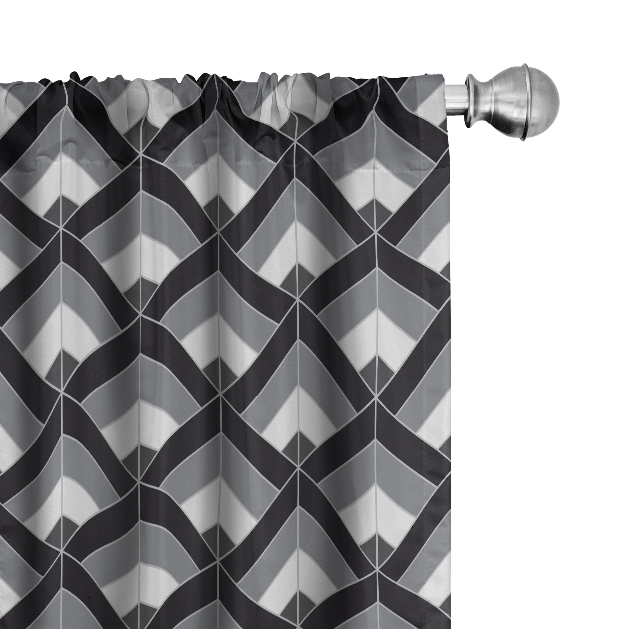 Grey and Black Curtains 2 Panels Set, Bohemian Pattern with Triangles ...