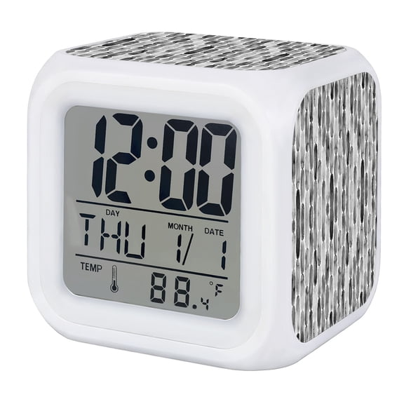 Grey Black Digital Alarm Clock for Bedrooms, Smart LED Alarm Clock with 7 Color Changing Night Light, Ink Painting Modern Abstract Art Silent Wake Up Clocks for Sleep Study Cooking 3.2"x3.2"