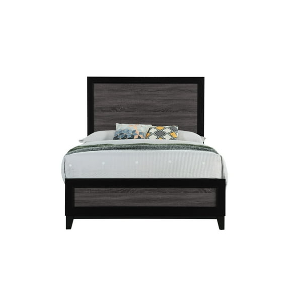 Grey And Black Full Bed - Black And Rustic Gray Wood Inlay, , & Solid Wood, 58.43 In. Height, 55.92 Width, 79.5 Depth, 77.85 Lb Weight Grey Contemporary Design Width