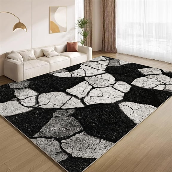 Grey Black Geometric Area Rugs, Abstract Crack Pattern Carpet, Washable Non Slip Low Pile Soft Rug for Living Room Bedroom Decor Mat 2x3ft