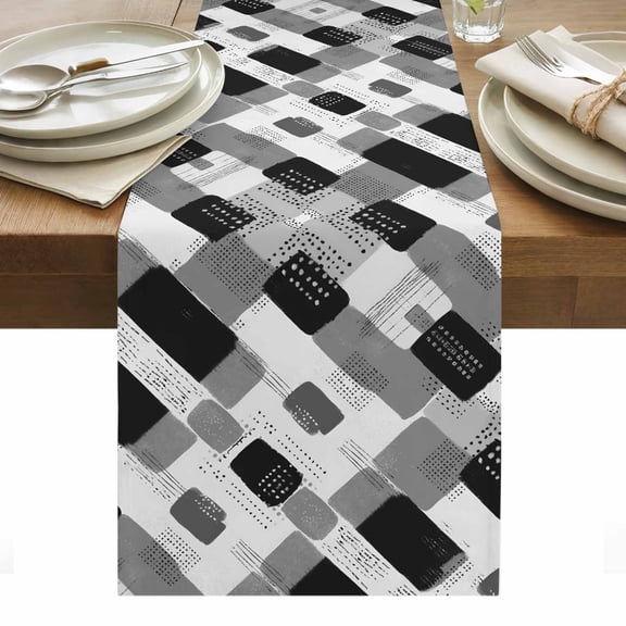 Grey Black Geometric Table Runner Vintage Abstract Simple Dot Art Tablerunners 13 x 36 Inch, Table Decorations Tabletop Scarf for Summer Gathering Holiday Farmhouse Kitchen Dining Decor