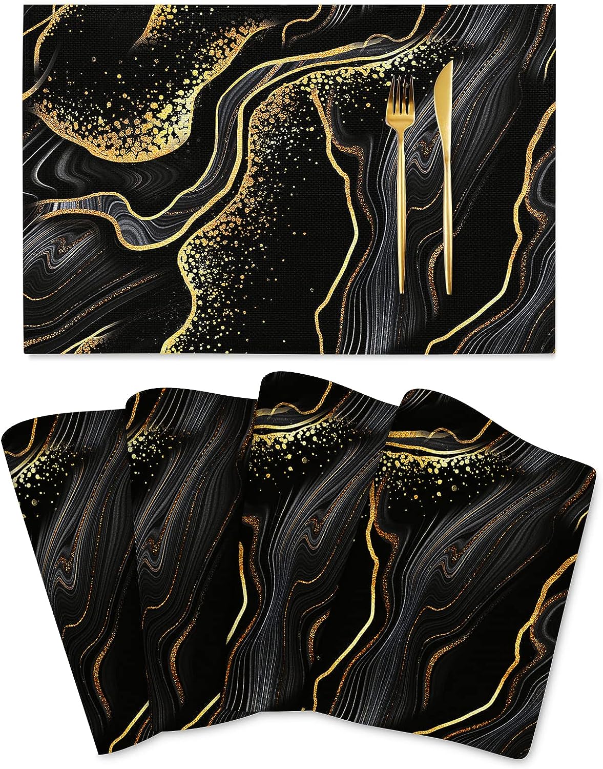 Grey Black and Gold Placemats Marble Texture Decorative Table Mats 4