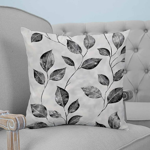 Grey Black Leaves Decorative Pillowcase 16''x16'', Spring Retro Botanical Branches Throw Pillow Covers Soft Cushion Case for Couch Sofa Bedroom Living Room, Pillowcase Boho Decor