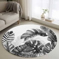thumbnail image 1 of Grey Black Leaves Round Area Rug 3.3Ft Washable Circle Rugs for Dining Room Table, Summer Botanical Watercolor Leaf Non-Slip Carpet Floor Mats Indoor Outdoor Carpet Runner Aesthetic Home Decor, 1 of 8