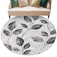 thumbnail image 1 of Grey Black Leaves Round Area Rug 5ft Washable Large Round Rug for Living Room, Soft Non-Slip Circle Rugs for Dining Room, Spring Retro Botanical Branches Floor Carpet for Bedroom Entryway Home Office, 1 of 9