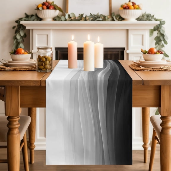 Grey Black Ombre Table Runner, Abstract Modern Gradient Ripple Washable Cotton-linen Table Runners Dining Kitchen Decoration for Everyday Home Wedding Party Decor, 13 x 36 Inch