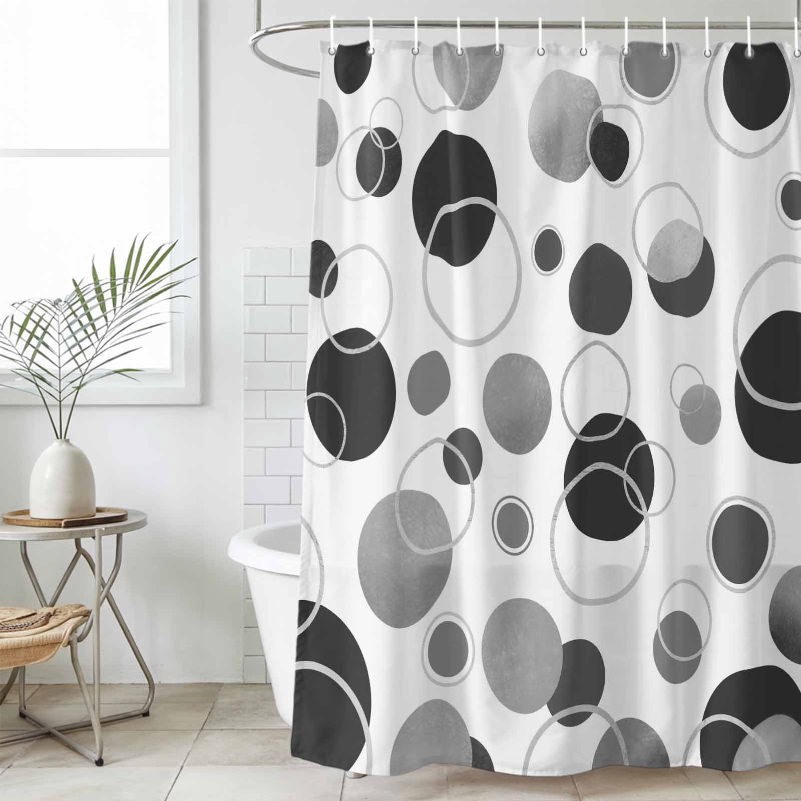 Grey Black Polka Dots Long Shower Curtain Set, Waterproof Shower Curtains for Bathroom, Modern Abstract Art Washable Fabric Cloth Bath Curtain for Bathtub Decoration with Hooks 72x84 Inches Geometric