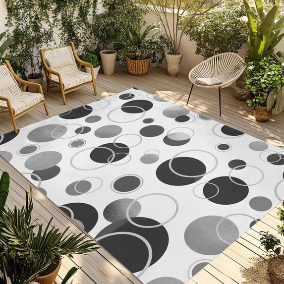 Grey Black Polka Dots Outdoor Rug for Patio/Deck/Porch, Non-Slip Large Area Rug 3 x 5 Ft, Modern Abstract Art Indoor Outdoor Rugs Washable Area Rugs, Reversible Camping Rug Carpet Runner