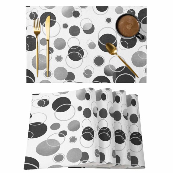Grey Black Polka Dots Placemats Set of 4, Modern Abstract Art Placemats for Dining Table, Place Mats for Kitchen Tabletop, Waterproof Wipeable Dining Table Mats Set