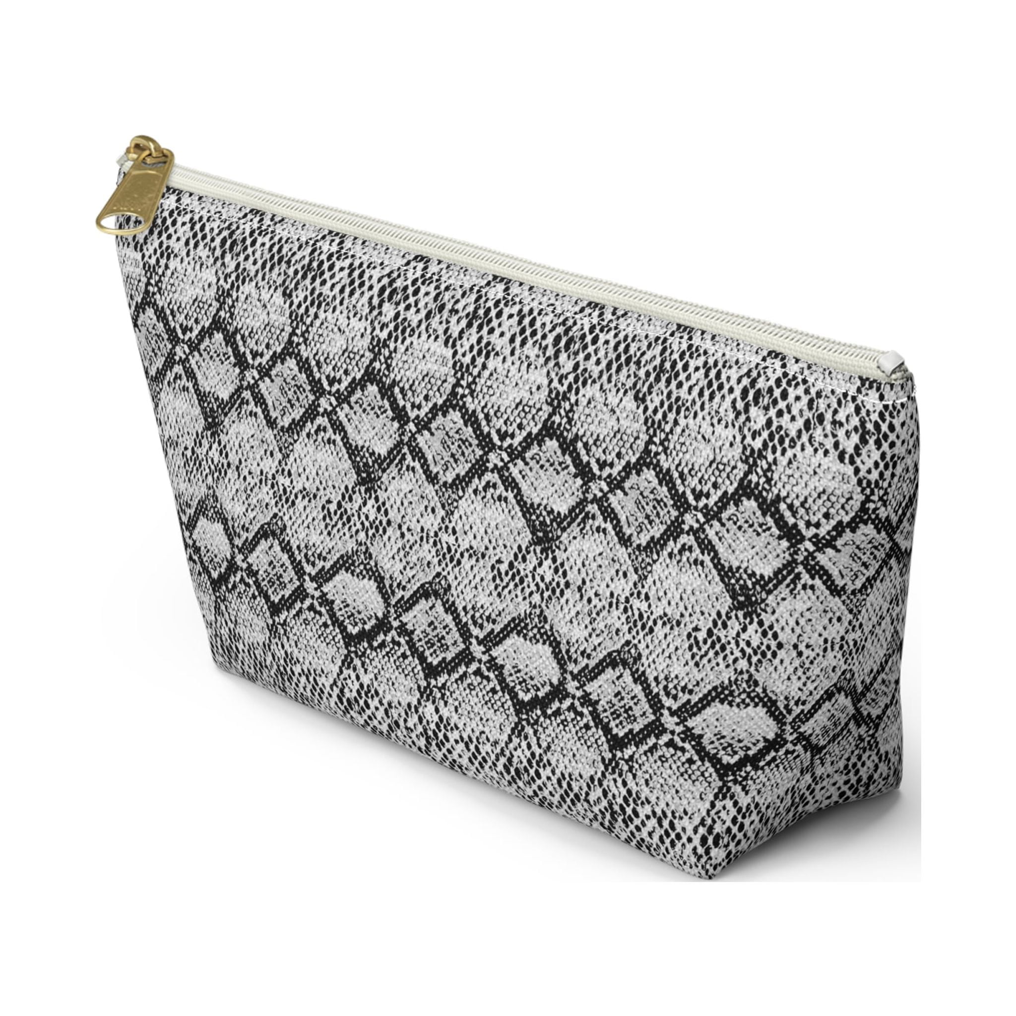 Grey Black Snakeskin Animal Print Makeup Bag Cosmetic Bag Accessory