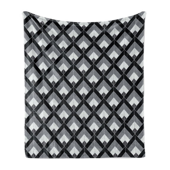 Grey and Black Soft Flannel Fleece Throw Blanket, Bohemian Pattern with Triangles Vertical Lines Repeating Motifs, Cozy Plush for Indoor and Outdoor Use, 70" x 90", Grey Black Pale Grey, by Ambesonne