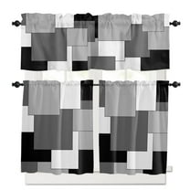 Grey Black White Abstract Kitchen Curtains and Valances Set, 3 Piece Kitchen Curtains Set 24 Inch Length, Art Modern Rod Pocket Curtains Tier Farmhouse Window Curtains