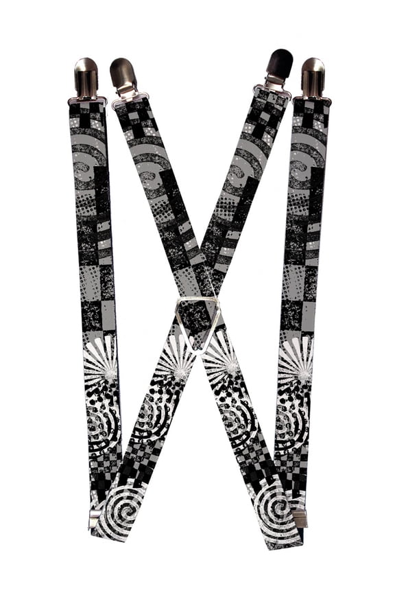 Grey Black White Checkers Stripes Polka Dots Symbols  Suspenders