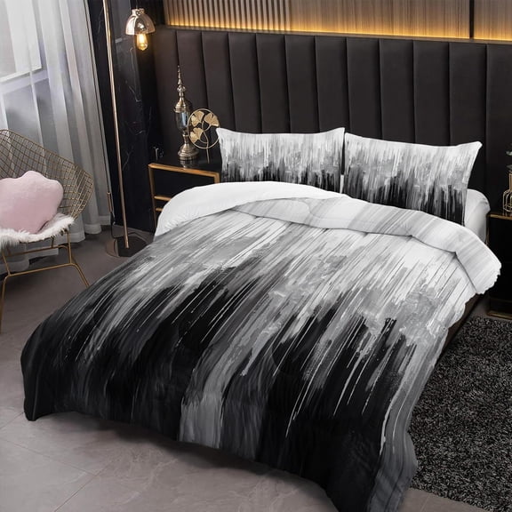 Grey Black White Gradient Print Comforter Set Queen Size