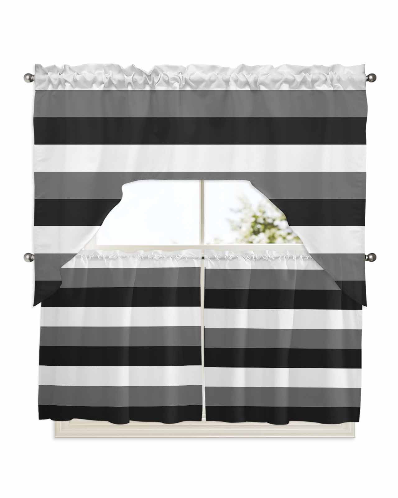 Grey Black White Striped Kitchen Curtains Swag Valance and Tier ...