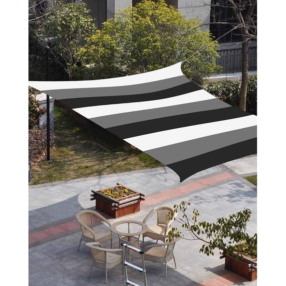 Grey Black White Striped Sun Shade Sail 14'x18' Rectangle Outdoor Shade Canopy, Farmhouse Stripes Porch Shades Outdoor Sun Blocking Screen, Sunshade Cloth Covers for Patio/Deck/Garden