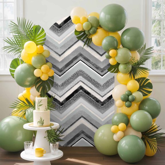 Grey Black White Stripes Chevron Arch Backdrop Cover Stretchy Spandex Arch Cover 6ft, Retro Abstract Geometric Art Round Top Chiara Stand Covers for Wedding Birthday Party Ceremony Banquet