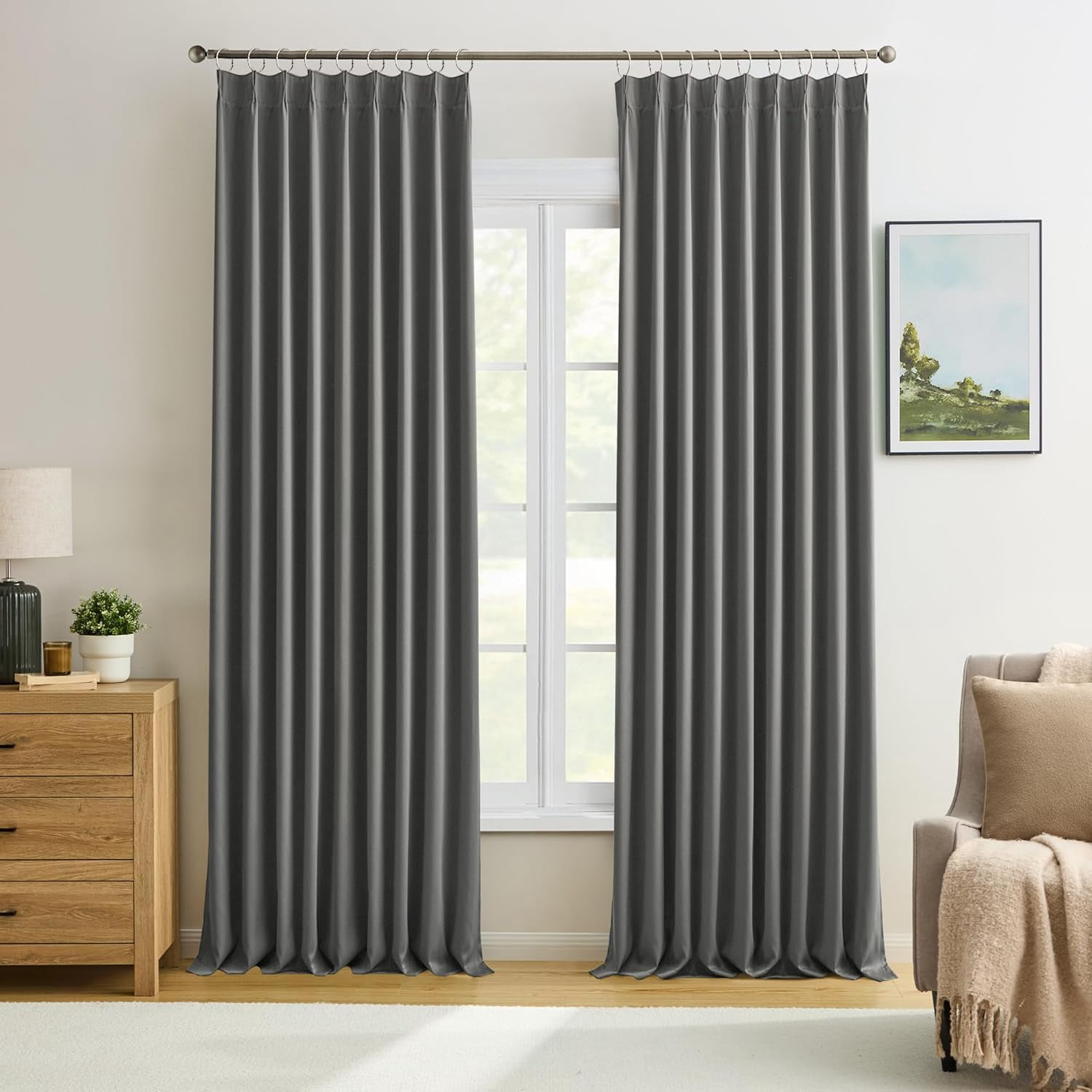 Grey Blackout Curtains, 102 Inches Long, 2 Panels Set, 60 Inch Wide